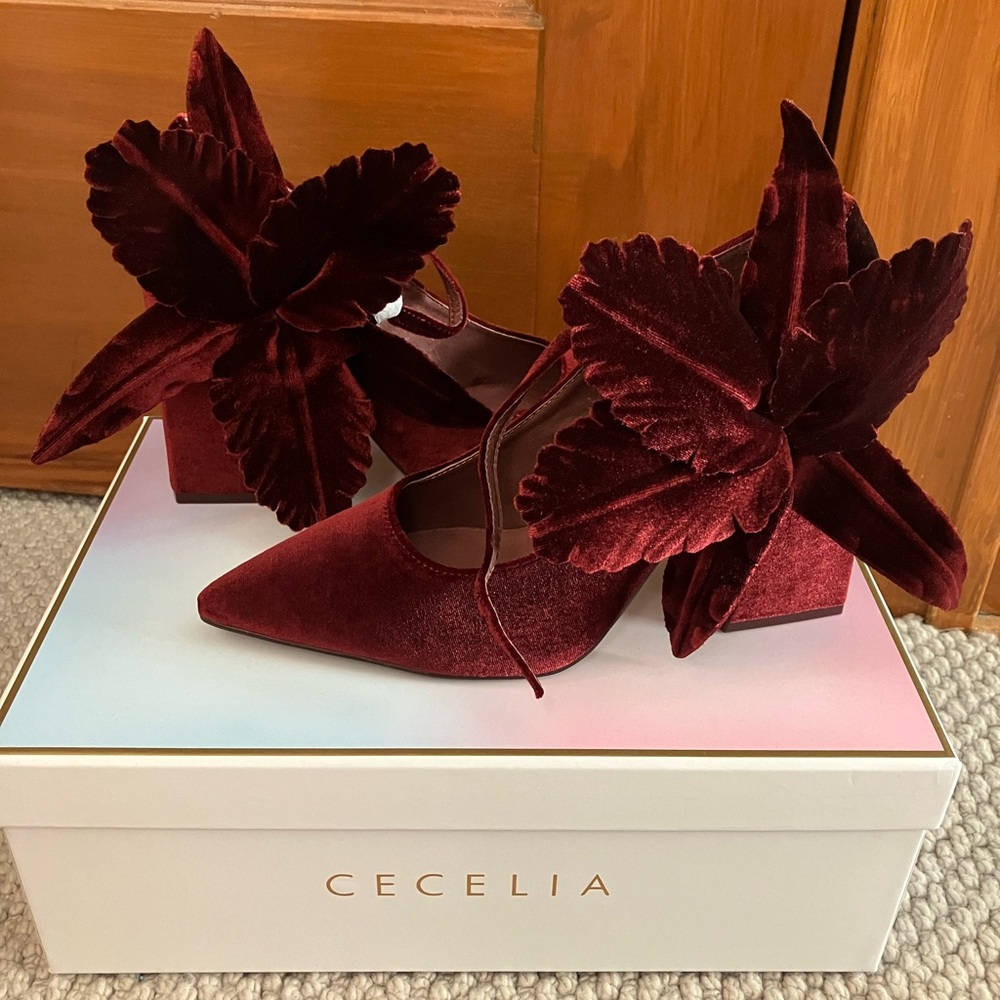 Cecelia New York Mislead maroon velvet block heel Mary Janes - Picture 10 of 10